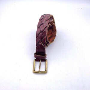 Haiti Braided Belt Women's Brown Size 32 Solid Gold Tone Buckle Cowhide